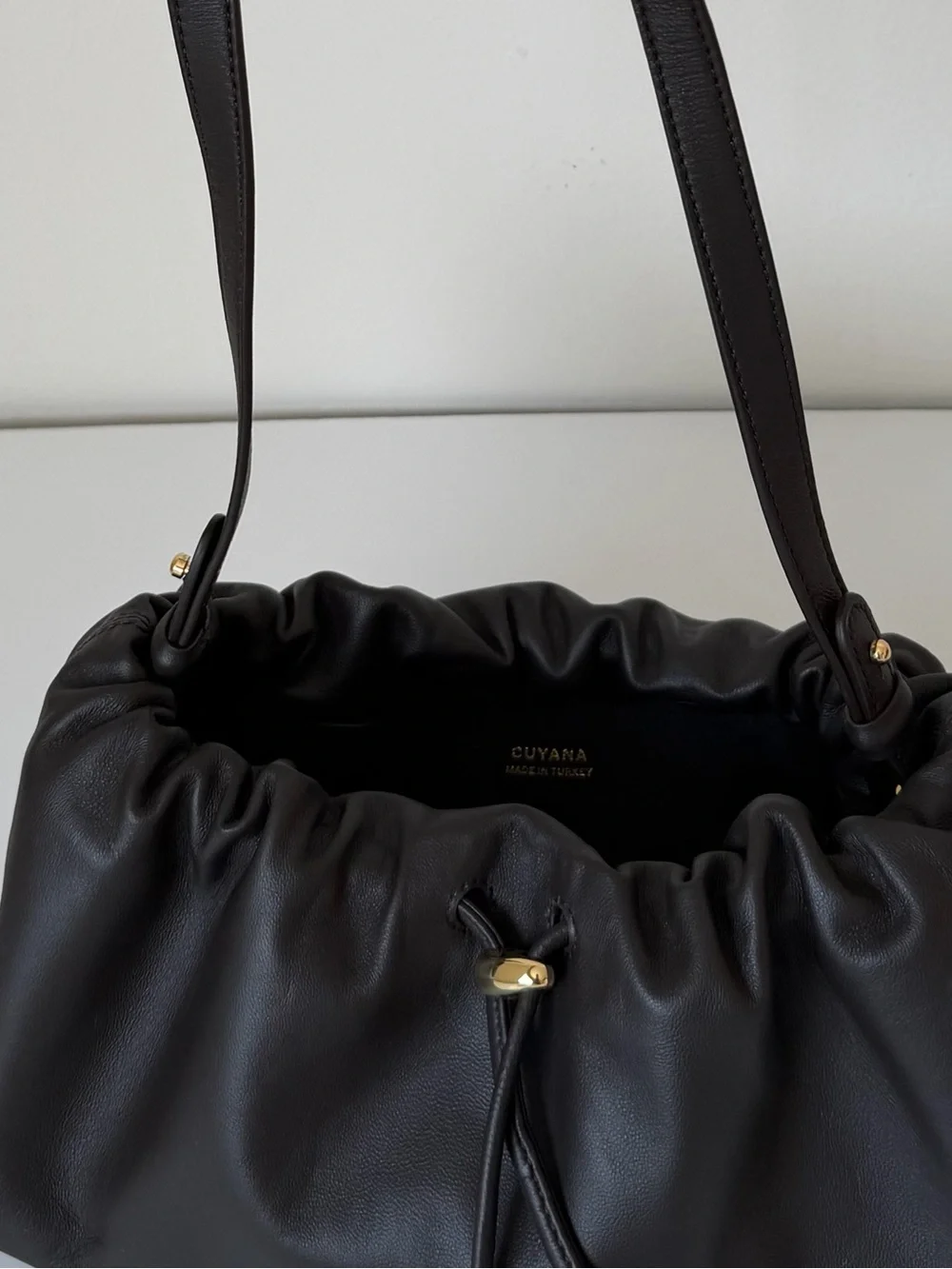 Cuyana Drawstring Brown Leather Bag - mini dia bag - Picture 5 of 15